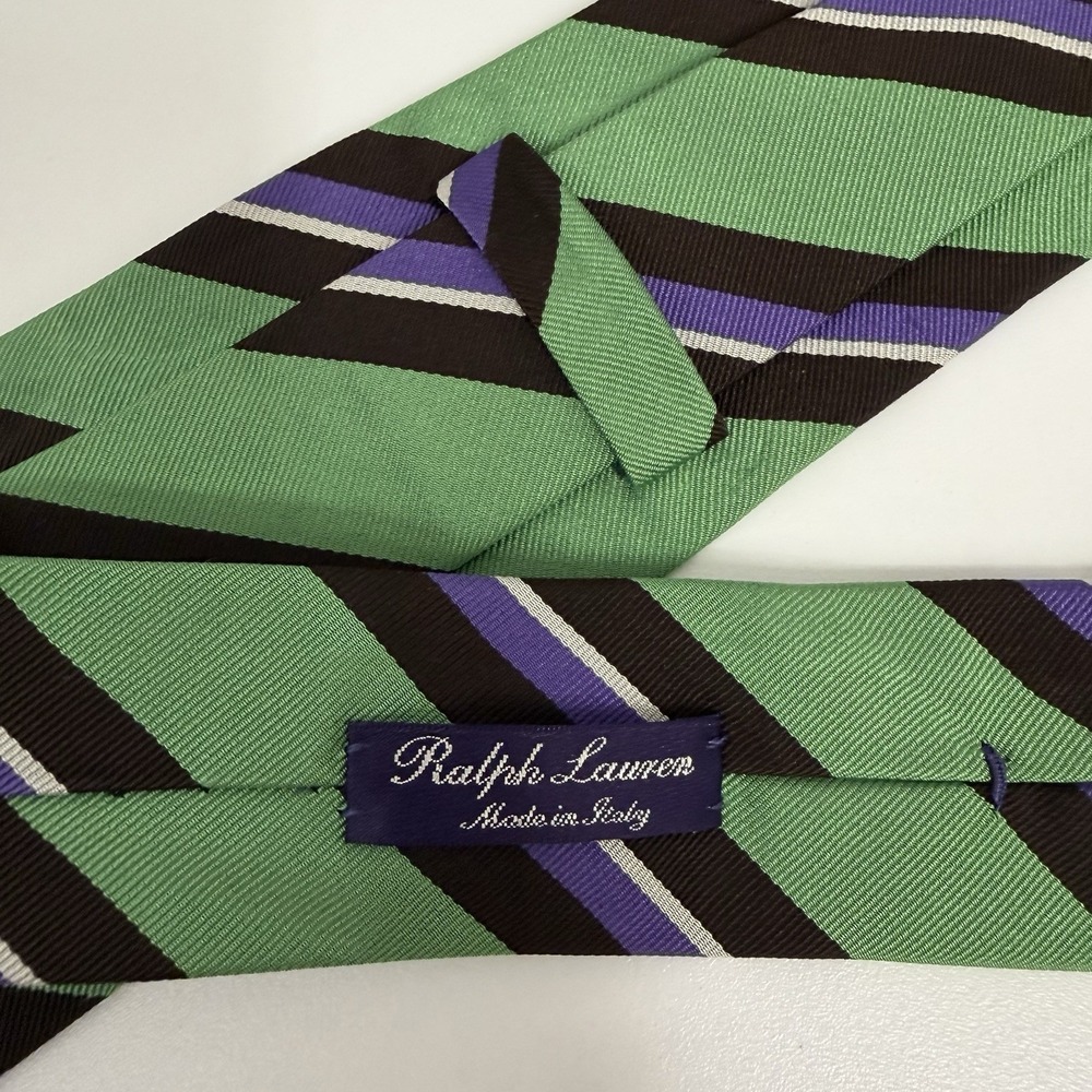 Ralph Lauren Purple Label Men's Tie Striped Green & Purple Silk 3.75" x 58" guc